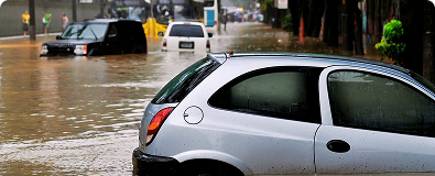 Vehicle in flooded street